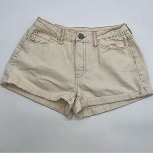 SO Favorite High Rise Shortie Cream Denim Shorts w/Cuffed Hem. Size Juniors 1